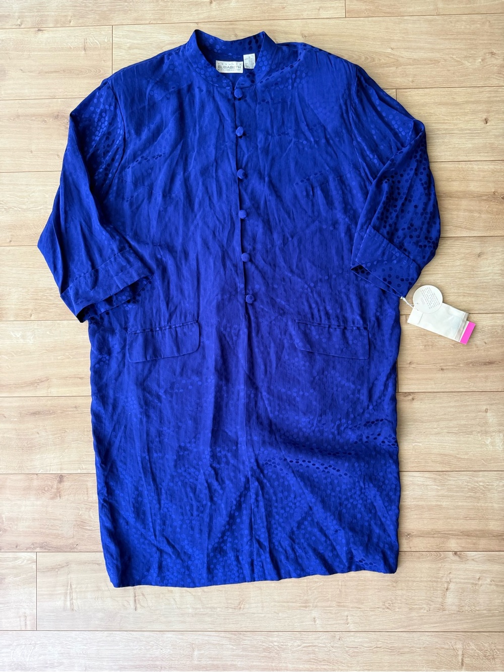 Vintage Elisabeth Liz Claiborne Blue Silk Polka Dot Maxi Dress NWT 18